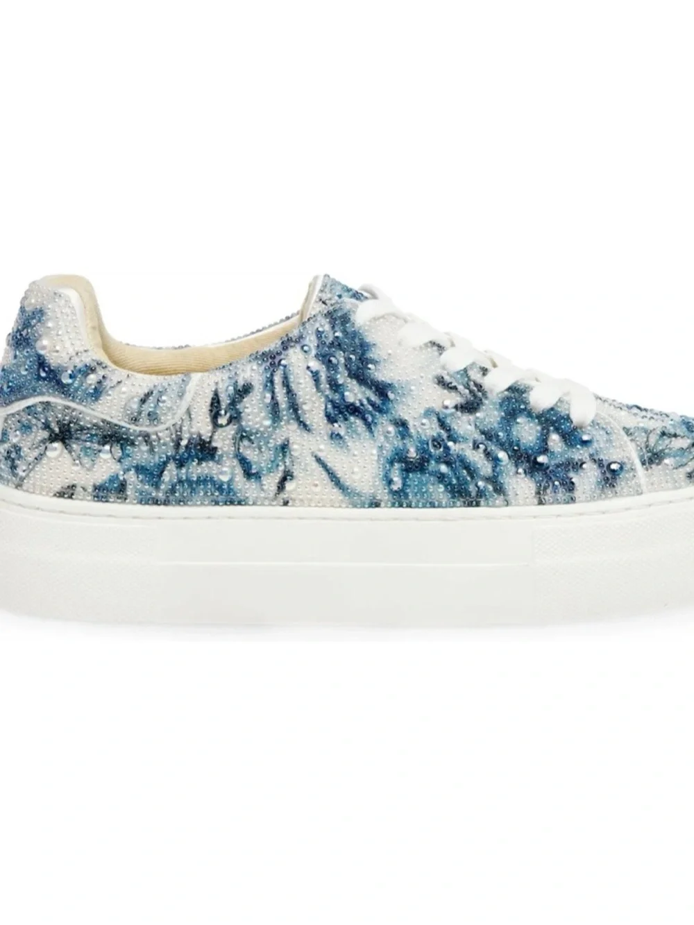 Betsey Johnson Sidny Blue Floral Sequin Sneakers - Sz 7.5 - Picture 2 of 12